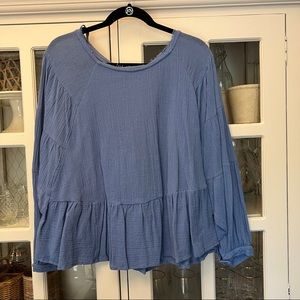 Free People Blue Peplum Top